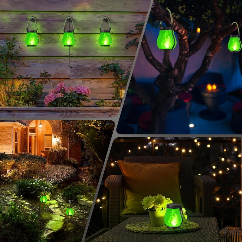 Hompavo Gen2 Solar Lanterns Outdoor Waterproof with Realistic Flickering Flame, Dual Charging (USB/Solar) & 2 Modes - Decorative Hanging/Table Lights for Patio Garden Porch Halloween Decor, 2/Green - Image 3